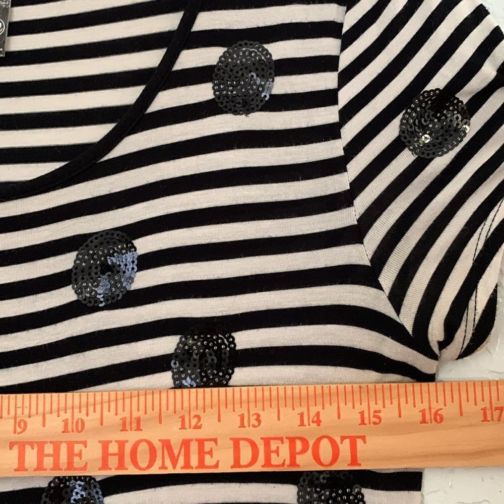Kensie Black White Striped Short Sleeve Sequin Dot Dress Size M - Picture 3 of 6